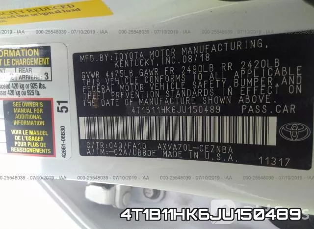4T1B11HK6JU150489 фото 10