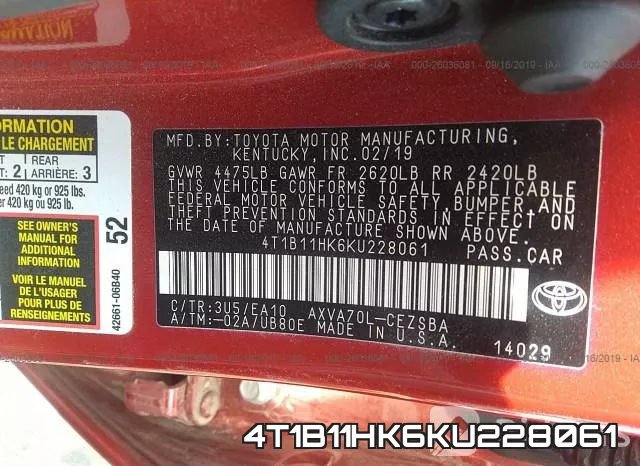 4T1B11HK6KU228061 фото 10