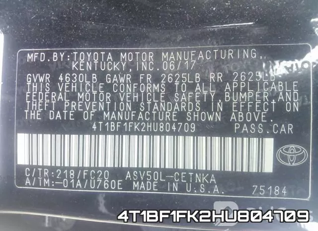 4T1BF1FK2HU804709 фото 10