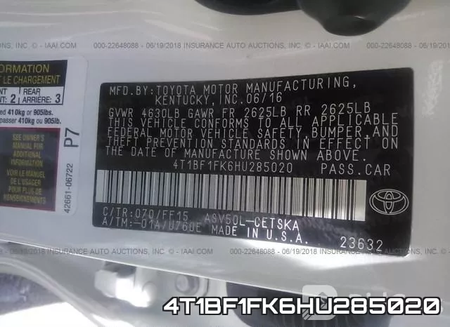 4T1BF1FK6HU285020 фото 10