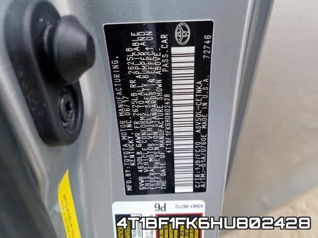 4T1BF1FK6HU802428 фото 2