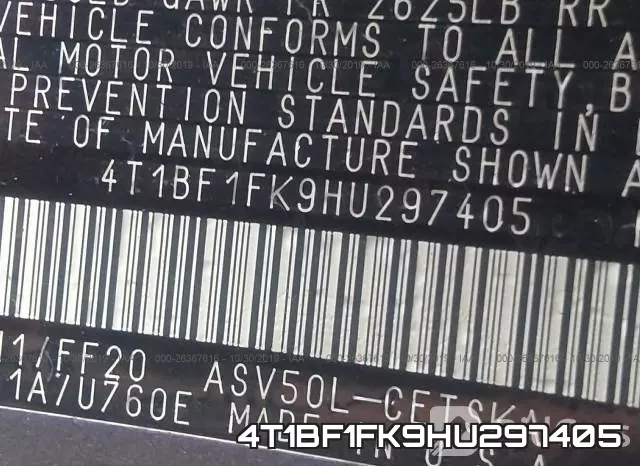 4T1BF1FK9HU297405 фото 10