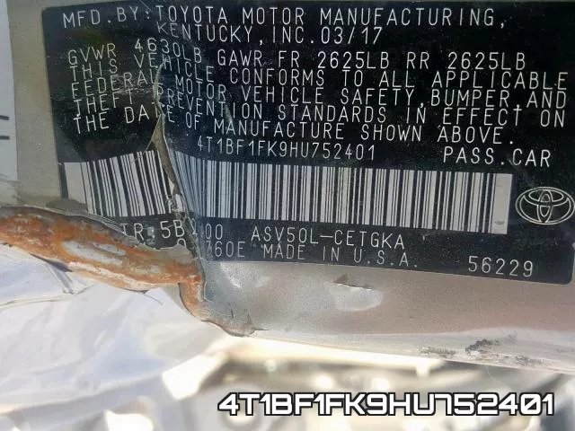 4T1BF1FK9HU752401 фото 2