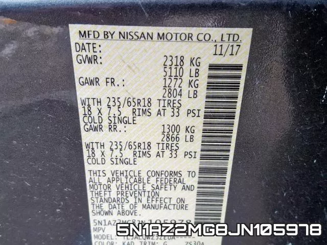 5N1AZ2MG8JN105978 фото 2