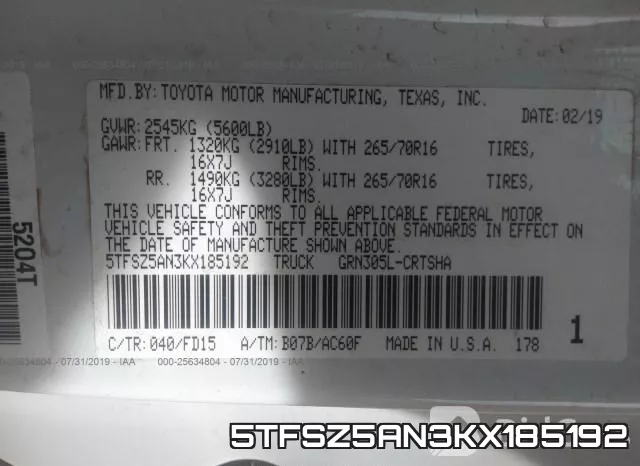 5TFSZ5AN3KX185192 фото 10