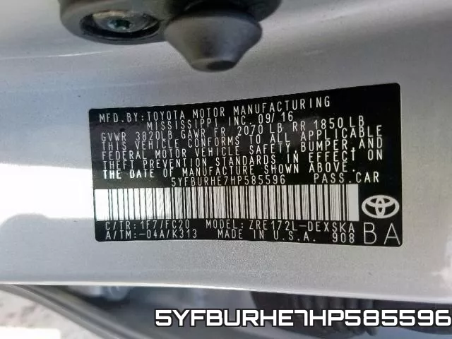 5YFBURHE7HP585596 фото 2