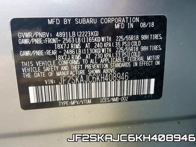 JF2SKAJC6KH408946 фото 2