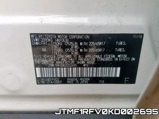 JTMF1RFV0KD002695 фото 2