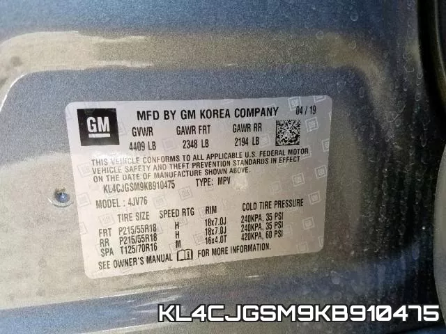 KL4CJGSM9KB910475 фото 2