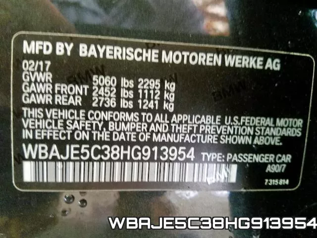 WBAJE5C38HG913954 фото 2