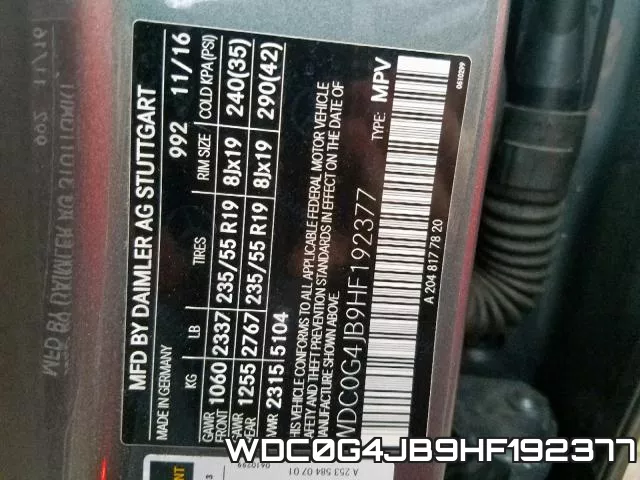 WDC0G4JB9HF192377 фото 2