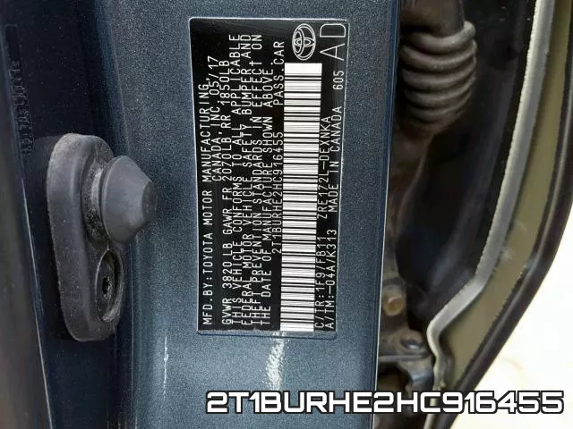 2T1BURHE2HC916455 фото 2