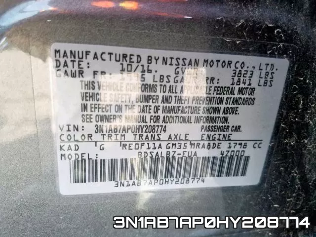 3N1AB7AP0HY208774 фото 2