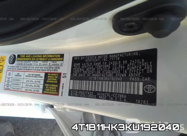 4T1B11HK3KU192040 фото 10