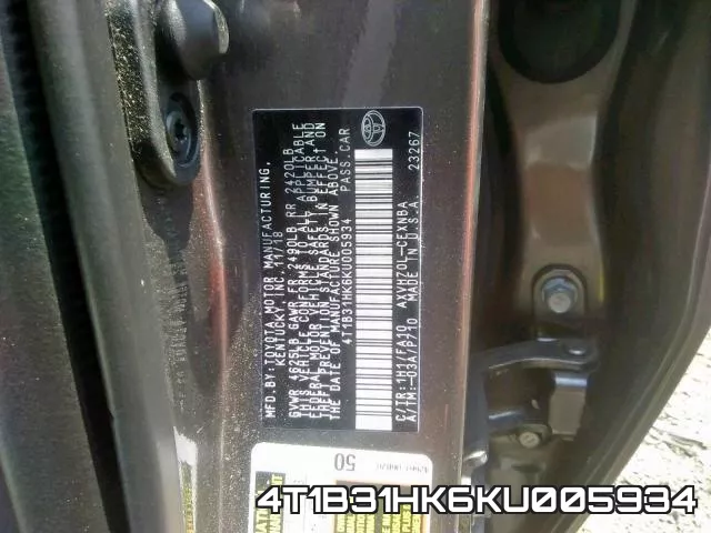 4T1B31HK6KU005934 фото 2
