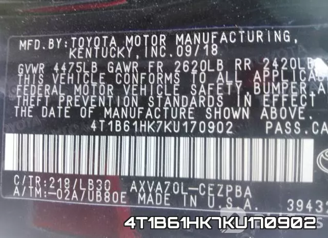4T1B61HK7KU170902 фото 10