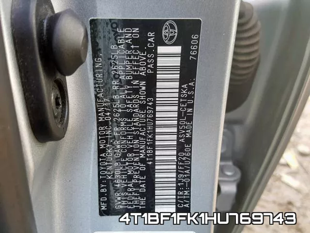 4T1BF1FK1HU769743 фото 2