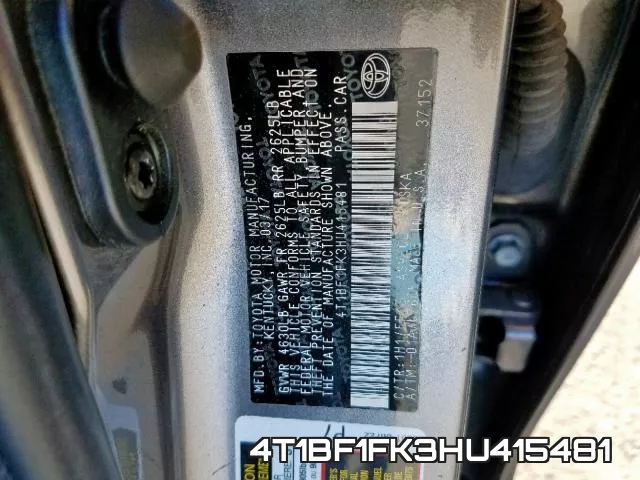 4T1BF1FK3HU415481 фото 2