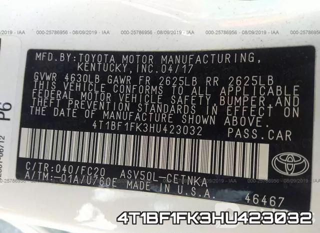 4T1BF1FK3HU423032 фото 10