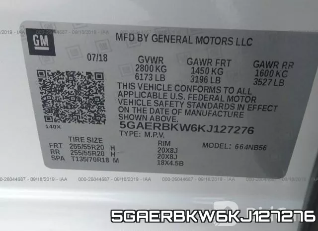 5GAERBKW6KJ127276 фото 10