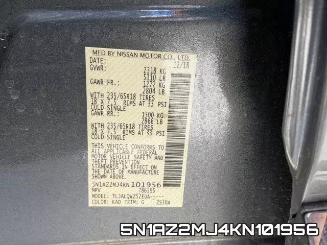 5N1AZ2MJ4KN101956 фото 2