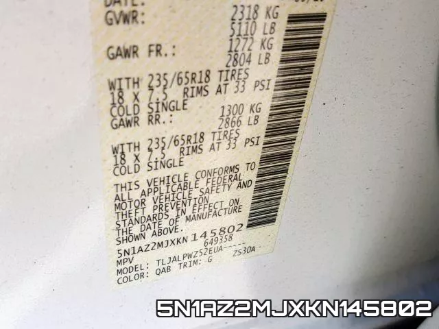 5N1AZ2MJXKN145802 фото 2