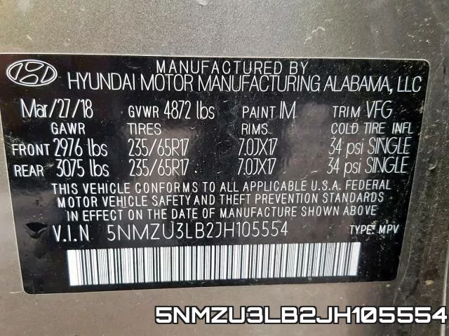 5NMZU3LB2JH105554 фото 2