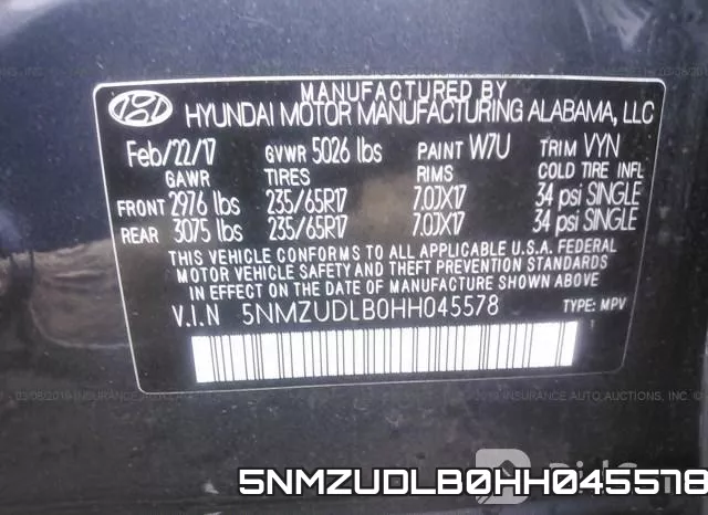 5NMZUDLB0HH045578 фото 10
