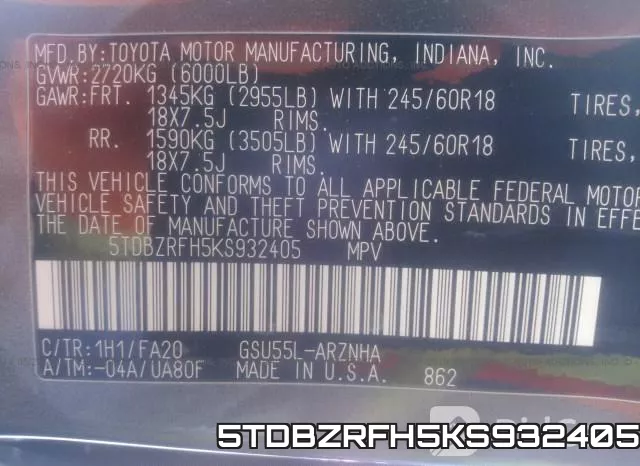 5TDBZRFH5KS932405 фото 10