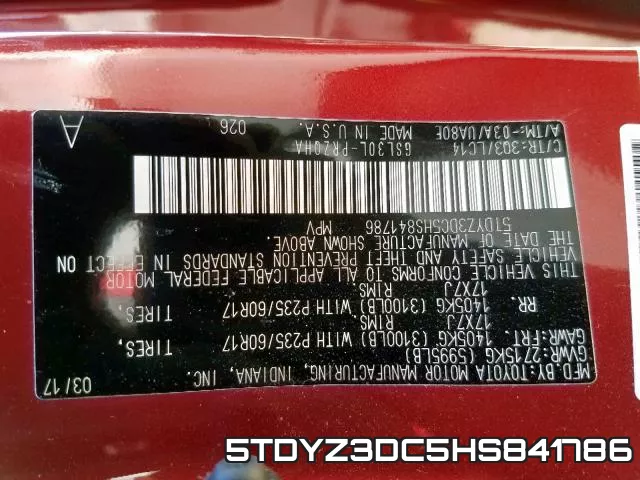 5TDYZ3DC5HS841786 фото 2