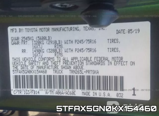 5TFAX5GN0KX154460 фото 10