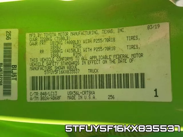 5TFUY5F16KX835537 фото 2
