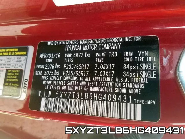 5XYZT3LB6HG409431 фото 2