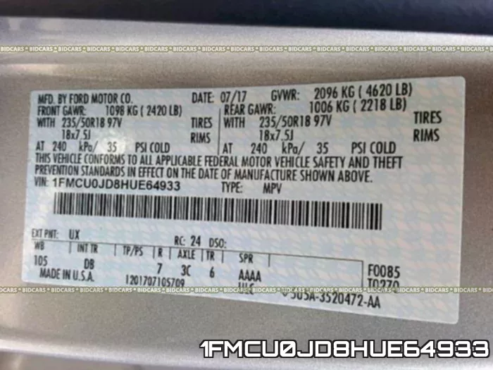 1FMCU0JD8HUE64933 фото 2