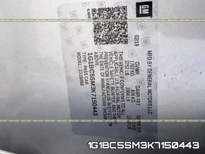1G1BC5SM3K7150443 фото 2
