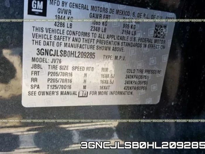 3GNCJLSB0HL209285 фото 2