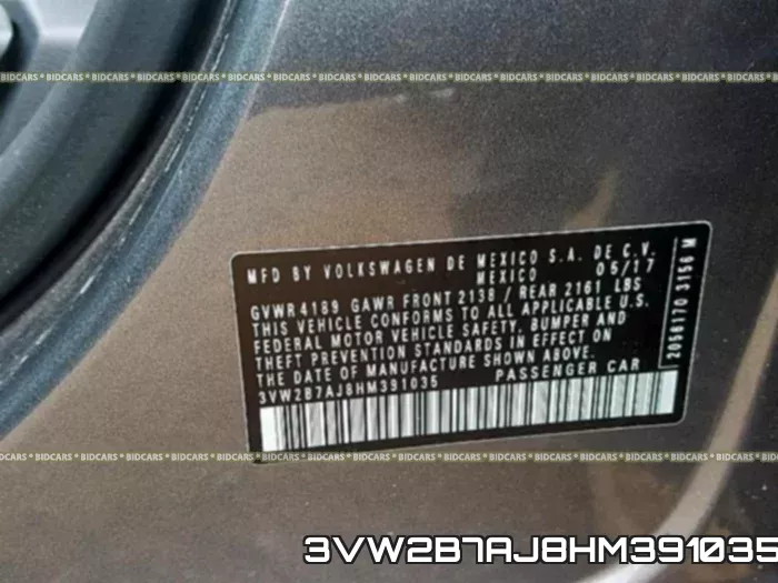 3VW2B7AJ8HM391035 фото 2