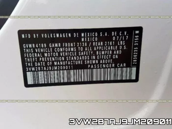 3VW2B7AJ9JM209011 фото 2