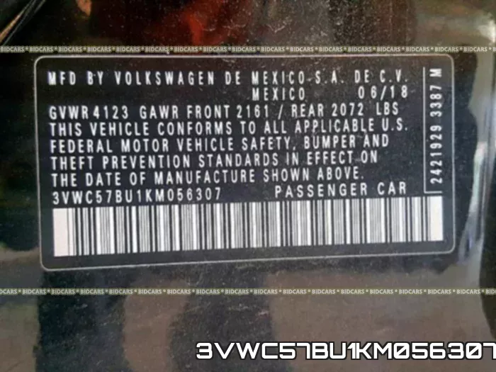 3VWC57BU1KM056307 фото 2