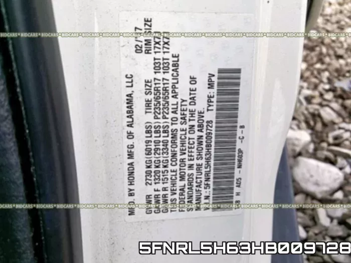 5FNRL5H63HB009728 фото 2