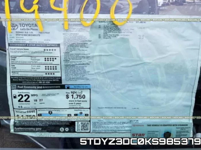 5TDYZ3DC0KS985379 фото 10