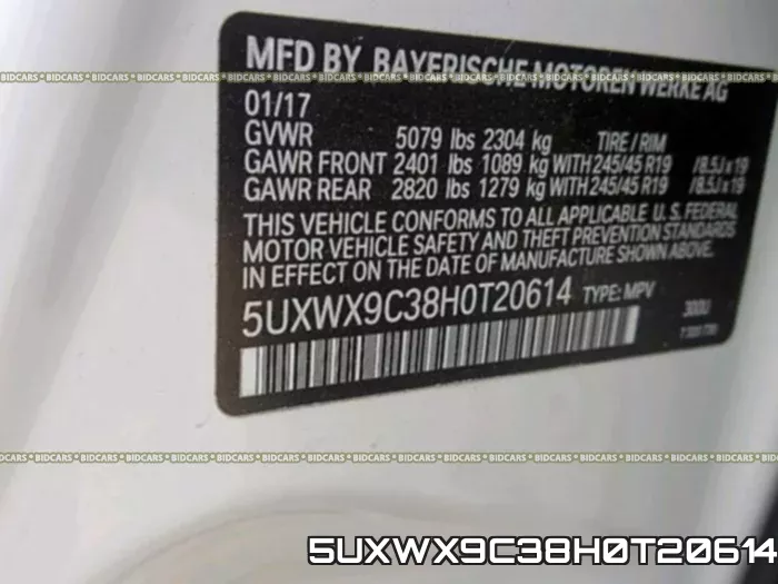 5UXWX9C38H0T20614 фото 2