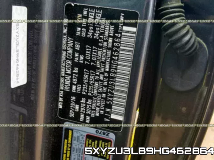 5XYZU3LB9HG462864 фото 2