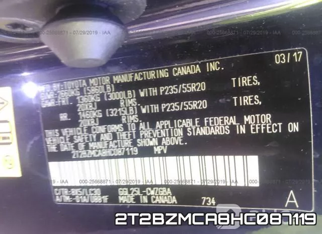 2T2BZMCA8HC087119 фото 10