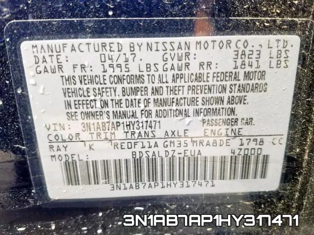 3N1AB7AP1HY317471 фото 2