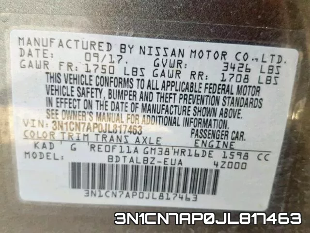 3N1CN7AP0JL817463 фото 2