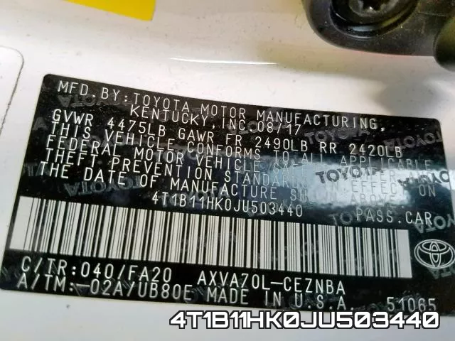 4T1B11HK0JU503440 фото 2