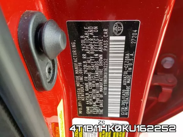 4T1B11HK0KU162252 фото 2