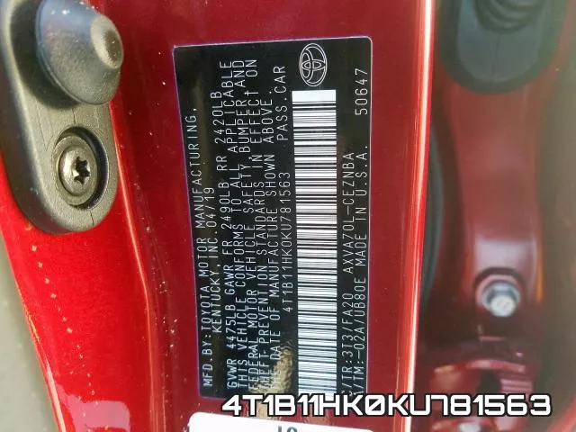 4T1B11HK0KU781563 фото 2