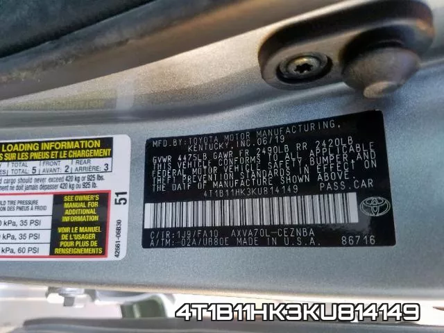 4T1B11HK3KU814149 фото 2